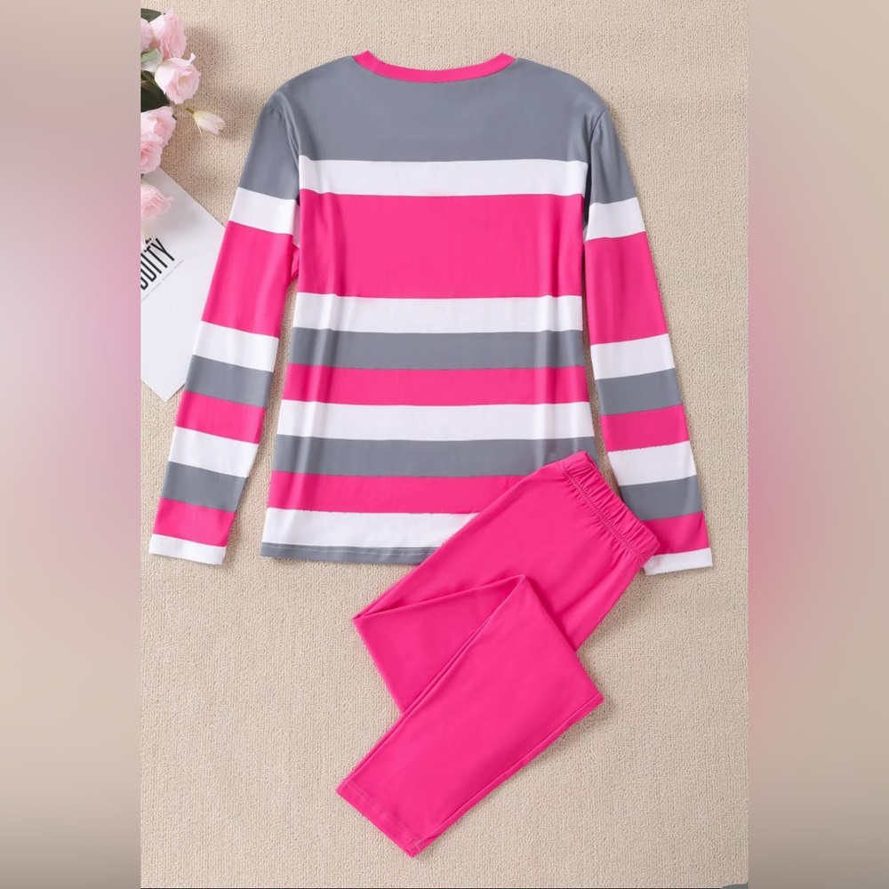 Pink and Gray Striped 2 Piece Set